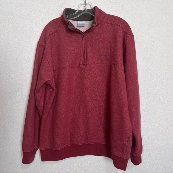 Columbia Heathered Red Mock Neck Quarter Zip Fleece Sweatshirt Large - Picture 1 of 13